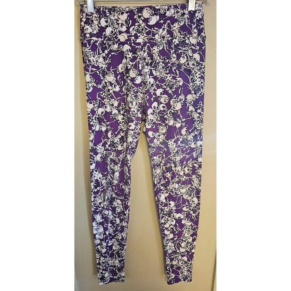 LuLaRoe Leggings Fun Prints Soft Casual Everyday Wear Purple Skulls OS. 3 pairs